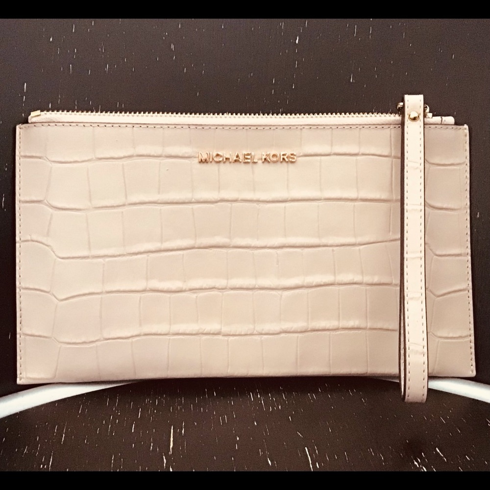 Michael Kors Bedford Embossed Croc-Leather Clutch Nude Pale Pink..NWOT